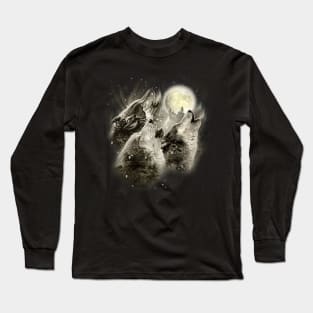 Three Wolves Howling in Moonlight Long Sleeve T-Shirt